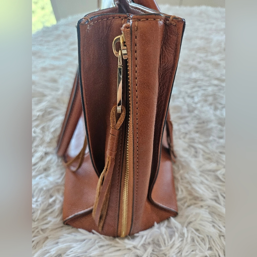 Rebecca Minkoff Regan Satchel Brown Leather Large Tote Bag Expandable Spacious - Picture 6 of 15